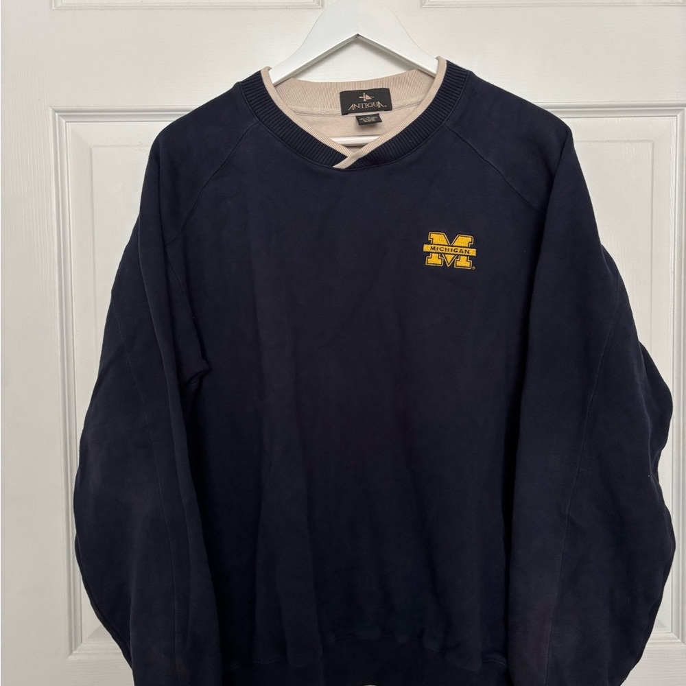 Antigua Blue and Yellow Crewneck Sweater
